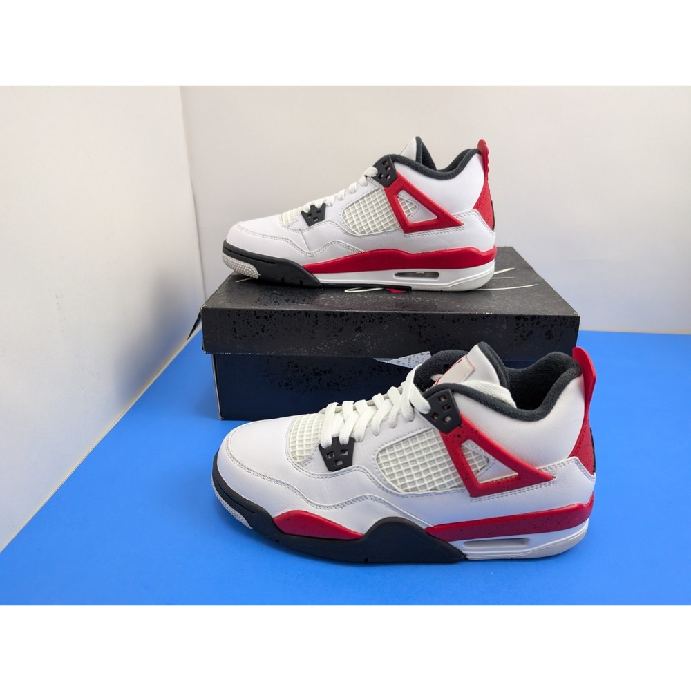 Nike Air Jordan 4 Retro White Fire Red Cement 408452-161 NEW GS 7Y Womens 8.5